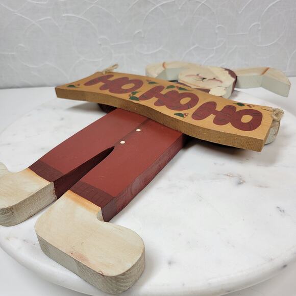 VINTAGE Bunny Santa Claus Ornament 15" HO HO HO Handmade Folk‎ Art Christmas - Picture 10 of 13